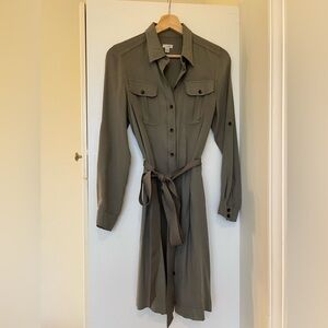 Anthropologie Odille Olive Silk Shirt dress XS